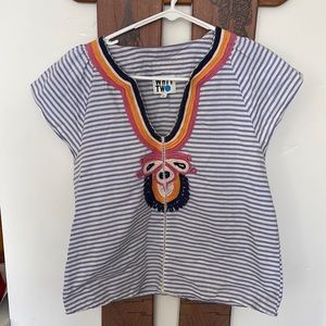 Whit Two striped/embroidered top
